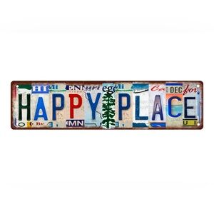 NEW Colorful 'Happy Place' Metal License Plate Art